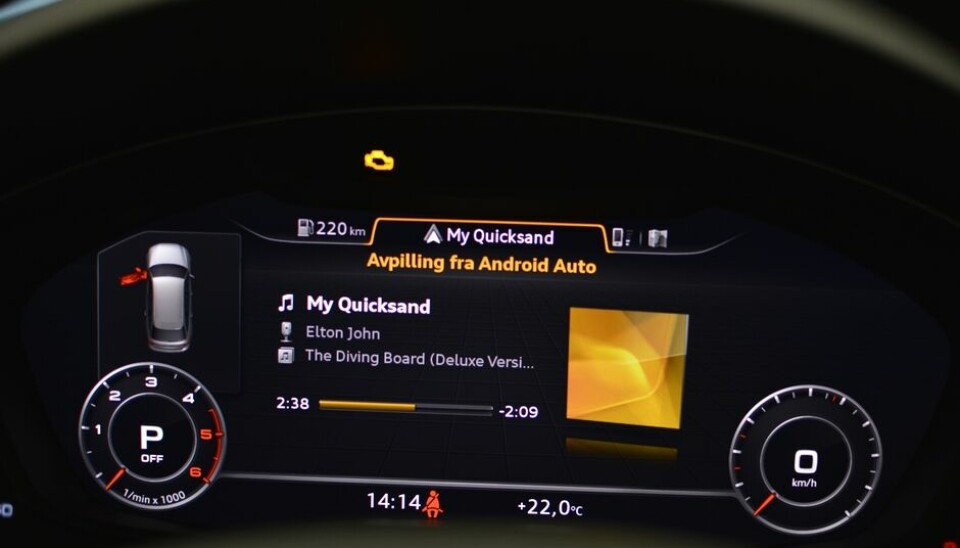 Android AutoAvhengig av bilprodusent blir Auto også integrert i instrumentskjermen. Her en Audi A4.Foto: Odd Erik Skavold Lystad