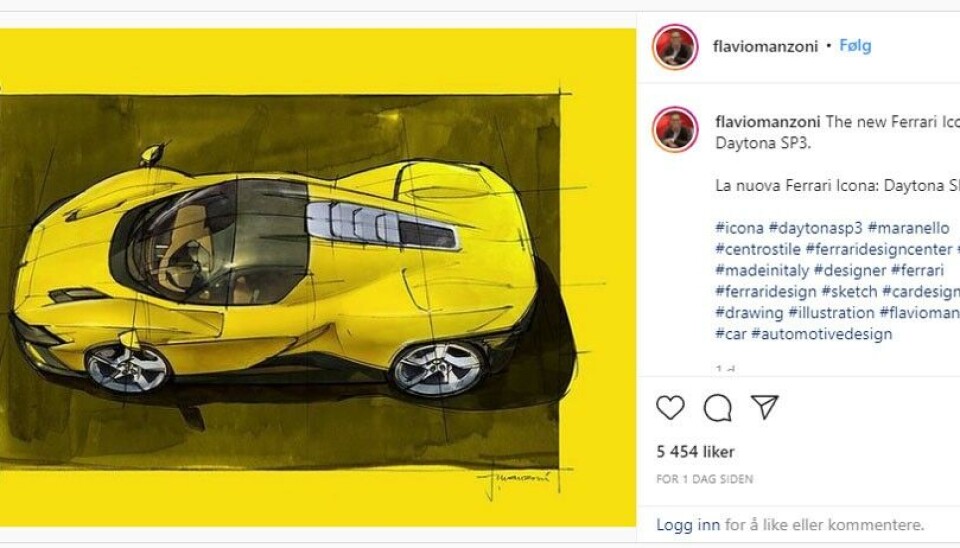 Ferrari Daytona SP3 hentet fra Manzonis Instagramkonto