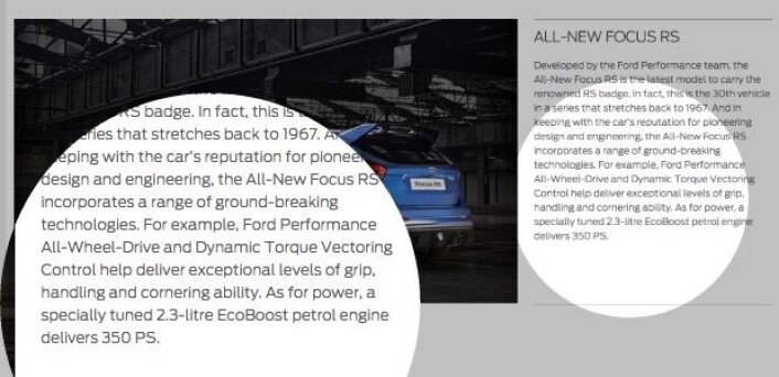<br>Her er informasjonen som sto på ford.ie før det senere ble endret til"minst 315 bhp»:<br> <br>Her er informasjonen som sto på ford.ie før det senere ble endret til"minst 315 bhp»:<br>
