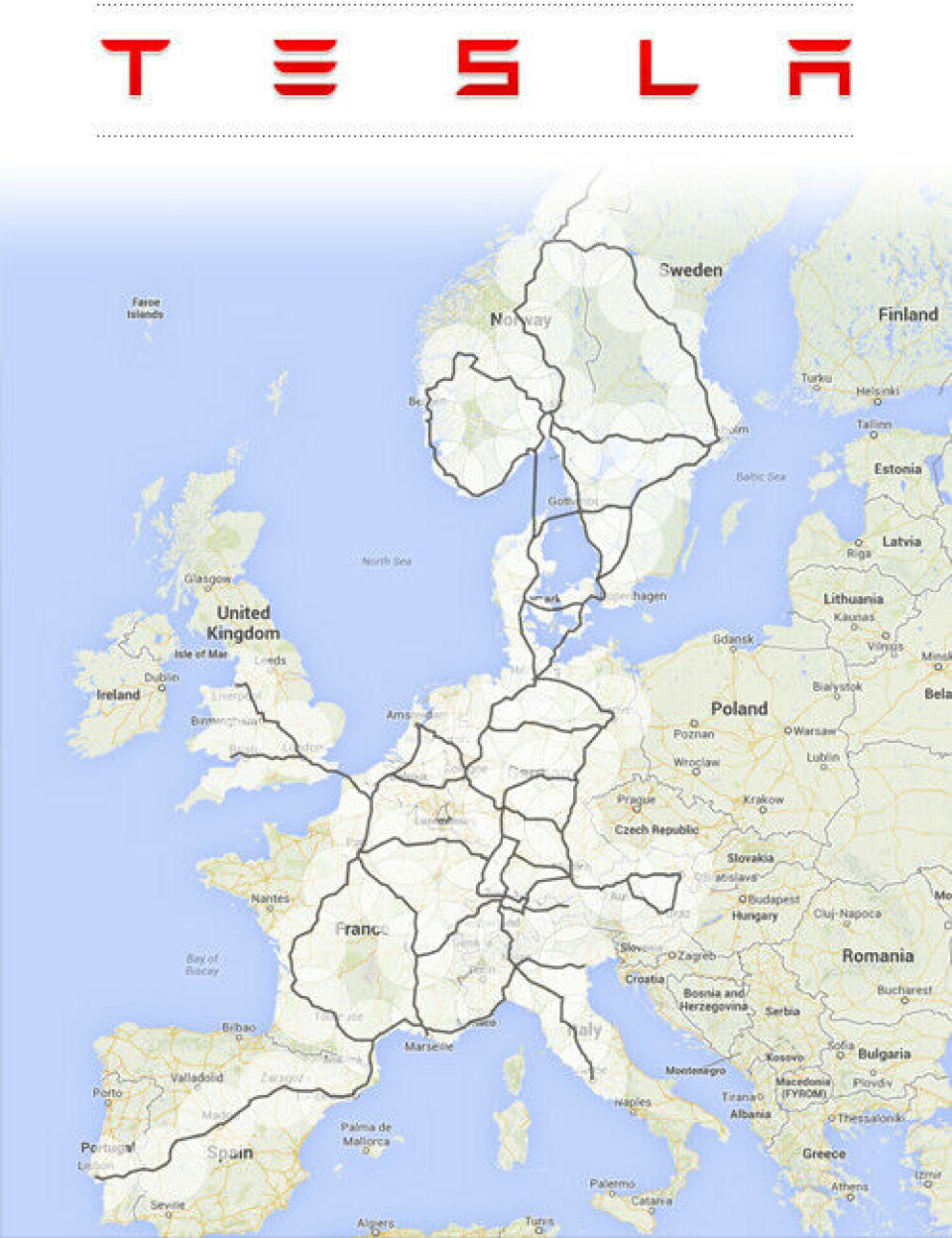 Teslas Europa-kart:
