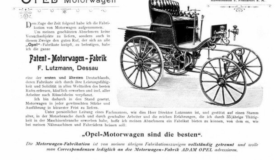 Opel 150 årOpel-annonse 1899