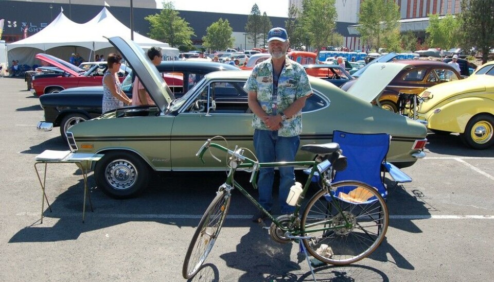 Hot August Nights 2016, Reno NevadaMr. Christensen med norske og svenske røtter ved sine fra 1970: Opel Kadett og Schwinn sykkelFoto: Knut Skallerud