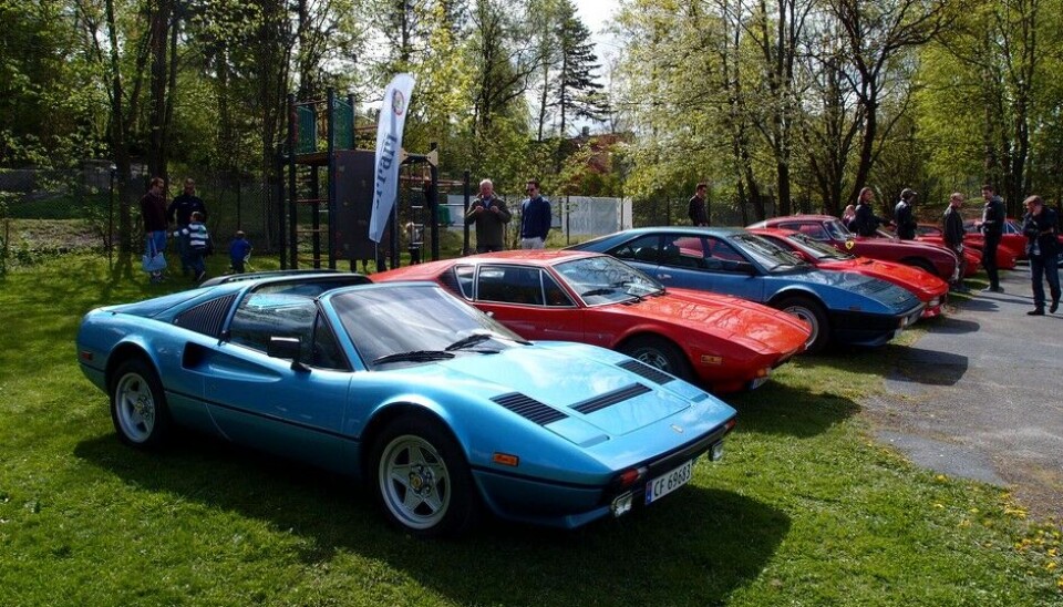 Vårmønstringen 2014En rekke Ferrarier, nærmest en 308 GTS 1984Foto: Knut Skallerud