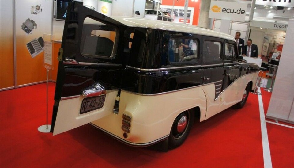 Automechanika 2014En stand som viste hvor seriøst tyskerne tar halvgamle biler viste blant annet dette monsteret. Et hjemmebygg fra 1958 basert på en Wanderer W 34. Foto: Jon Winding-Sørensen