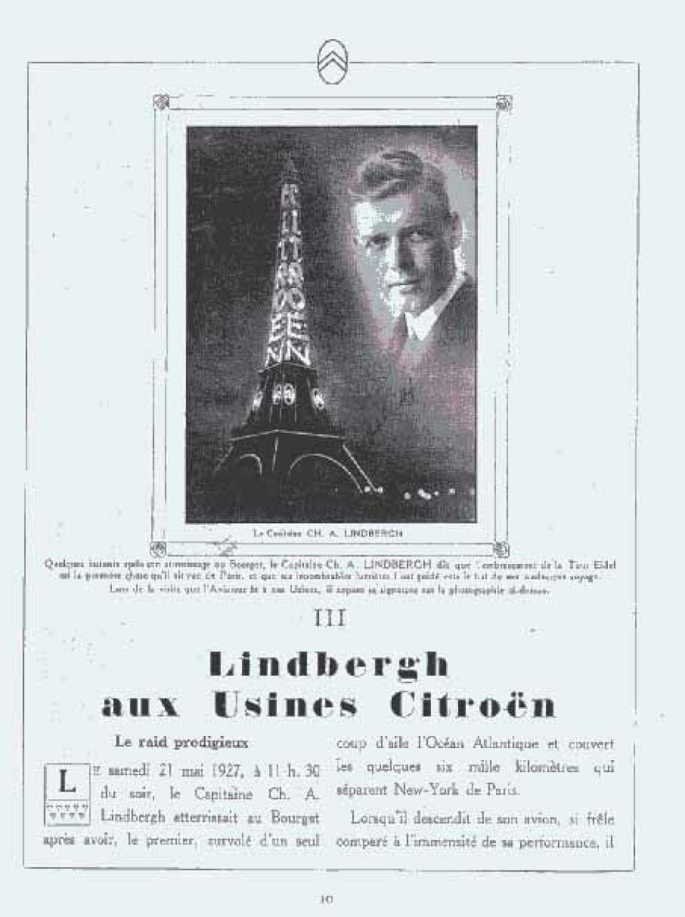 Citroen bulletin med Charles Lindberg 1927