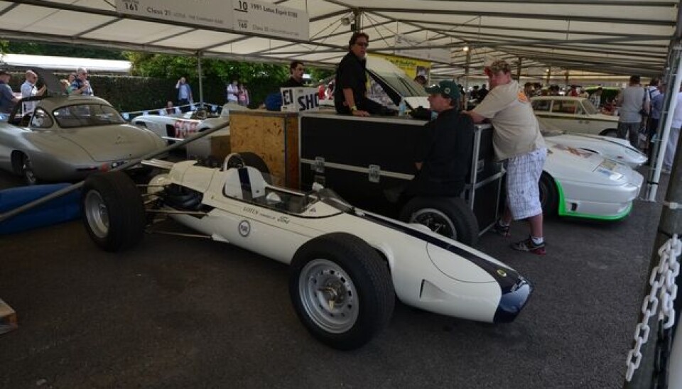 Goodwood Festival of Speed 2012Linjelekker og rask. 1963-modell Lotus-Ford 29, som ble kjørt av Jim Clark i Indianapolis 500 Goodwood Festival of Speed 2012Linjelekker og rask. 1963-modell Lotus-Ford 29, som ble kjørt av Jim Clark i Indianapolis 500