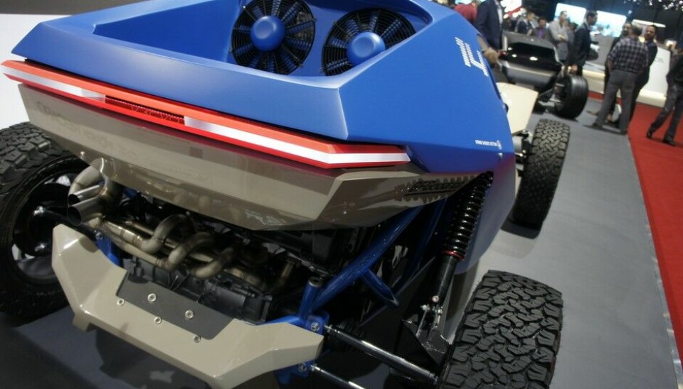 Sbarro i GenèveDette er litt ekte Sbarro igjen.  En off-road buggy han kaller Arcad med V8 motor fra en Cadillac og seriøse terrengdekk fra Goodrich. (Foto: Jon Winding-Sørensen)