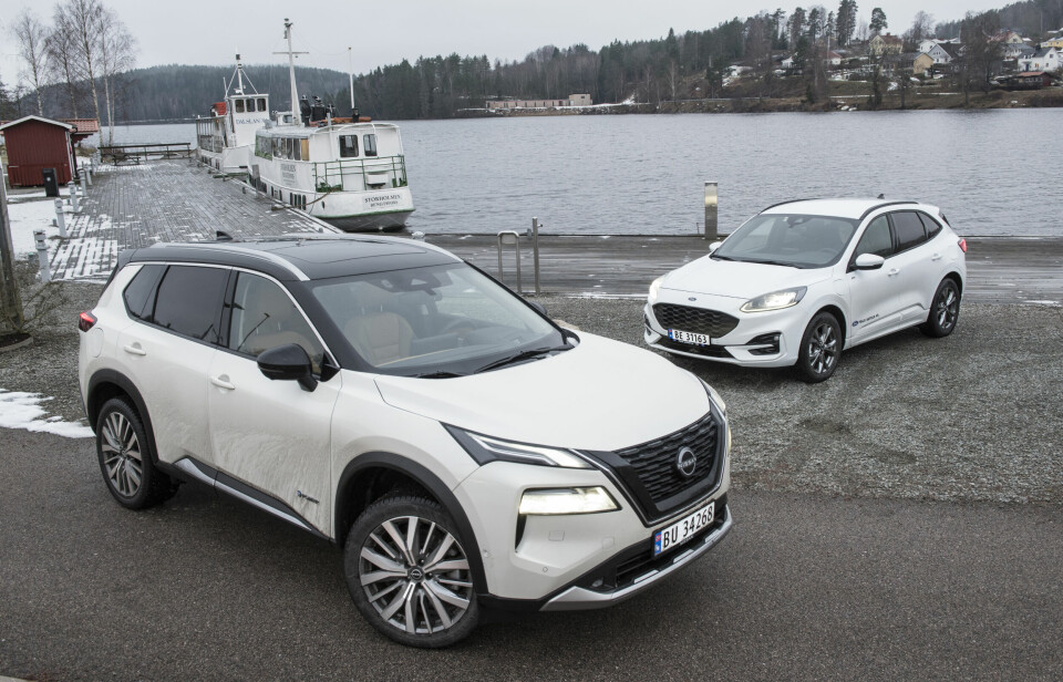 Hybride konkurrenter. Nye Nissan X-Trail mot ladbar for Kuga. (Foto: Øivind Skar)