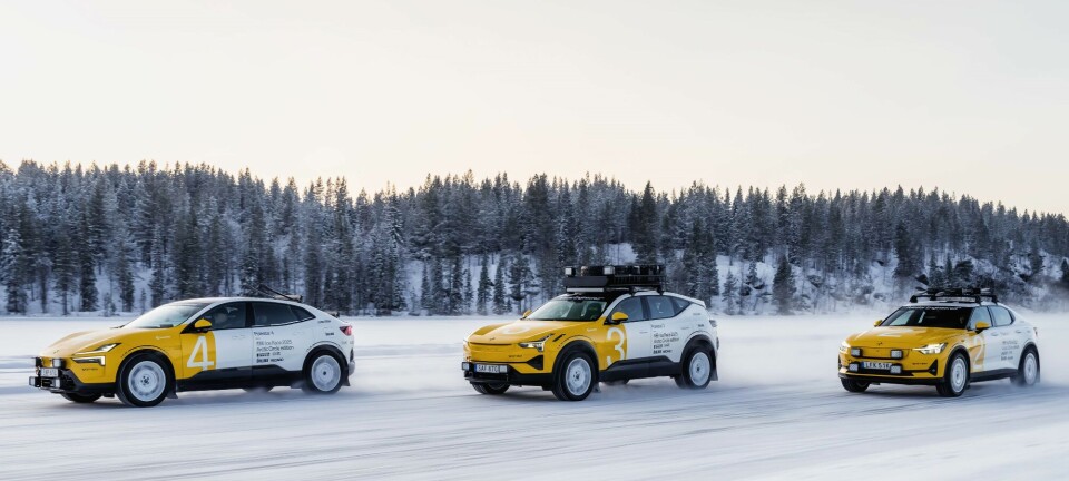 Polestar 4, Polestar 3 og Polestar 2, rigget for isbanekjøring.