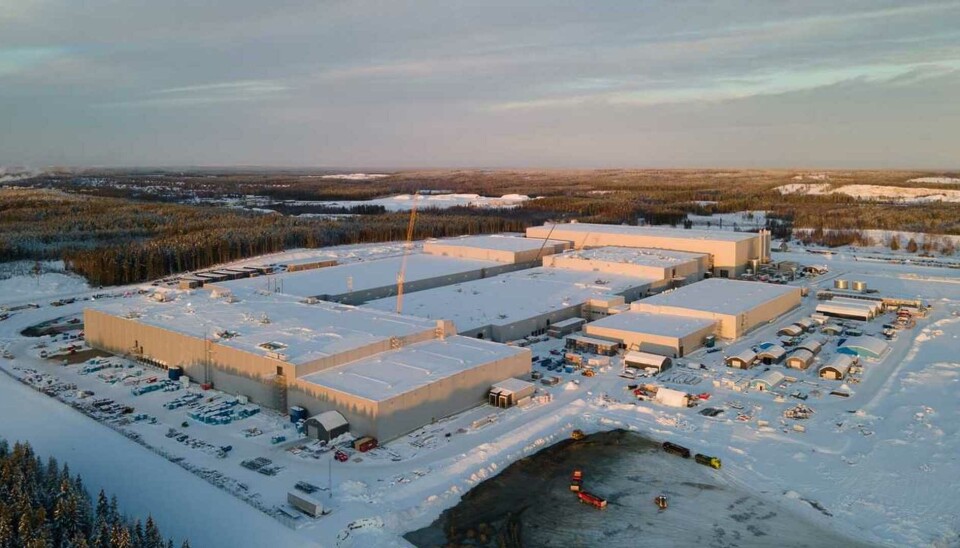 Northvolts fabrikk i Skellefteå i Nord-Sverige nær ferdigstillelse i desember 2021.