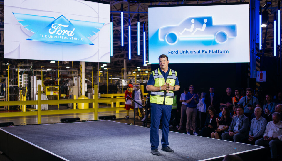 Fords president og administrerende direktør Jim Farley presenterer din nye planene ved Louisville Assembly Plant.
