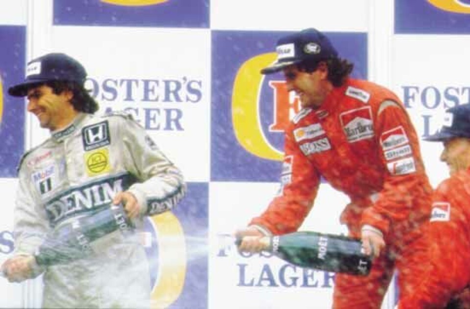 Alain Prost og Nelson Piquet på pallen i Adelaide 1986