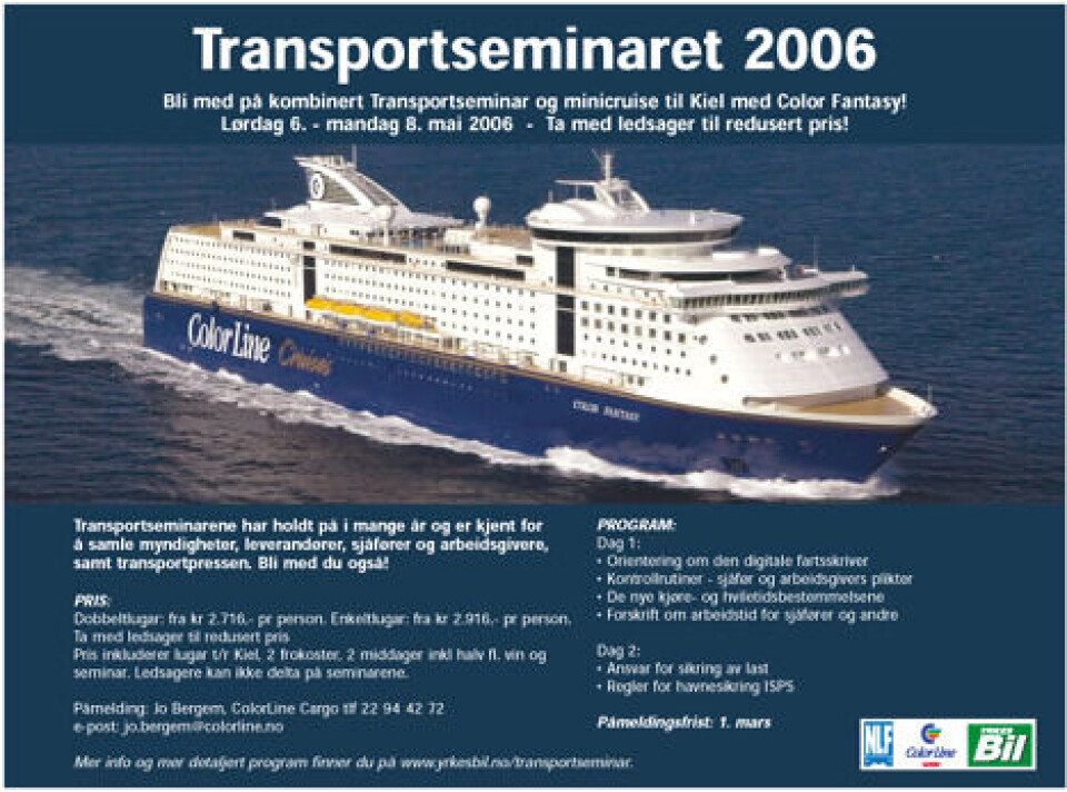 Velkommen ombord!Transportseminaret holdes på Color Fantasy