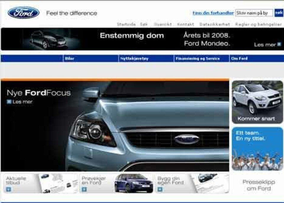 Slik ser forsiden på www.ford.no/ ut i dag