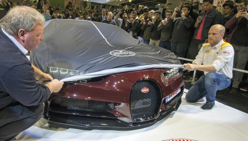Bugatti Chiron avdukes på Oslo Motor Show. (Foto: Øivind Skar)