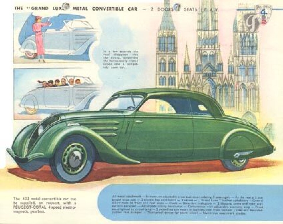 Peugeot Grand Lux Metal Convertible brosjyre fra 1938
