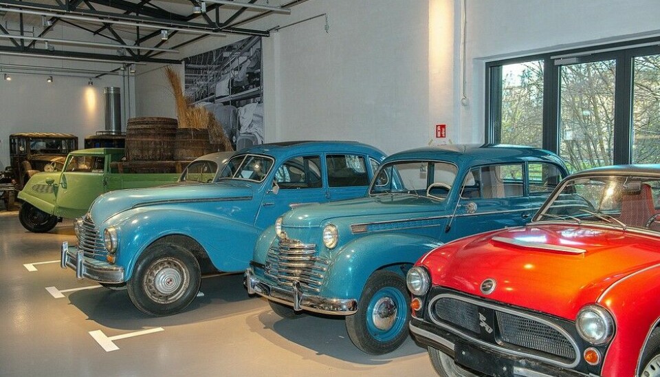 Deutsches TechnikmuseumBakerst en Tempo Dreirad, videre en EMW, Opel Olympia og en vakker rød AWZ P70 Coupé (Foto: Clemens Kirchner)